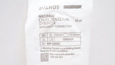Avanos PNM-S60NC NeoMed Oral/Enteral Syringe with ENFIT Connector 60mL